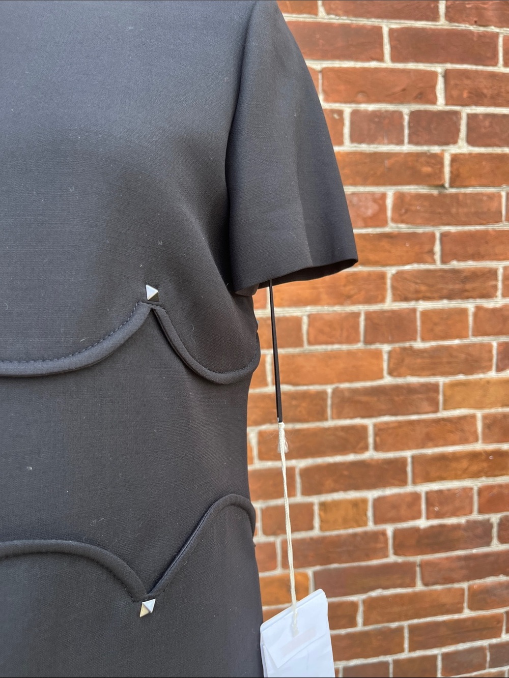 Valentino Black Short-Sleeve Mini Dress with Scalloped Trim - Picture 5 of 8